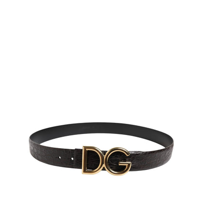 Dolce & Gabbana Black Exotic Leather DG Logo Buckle Belt