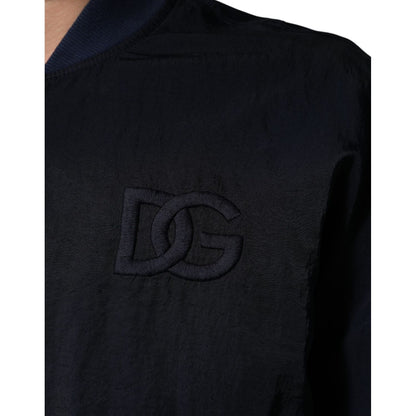 Dolce & Gabbana Blue Nylon DG Embroidery Men Bomber Jacket