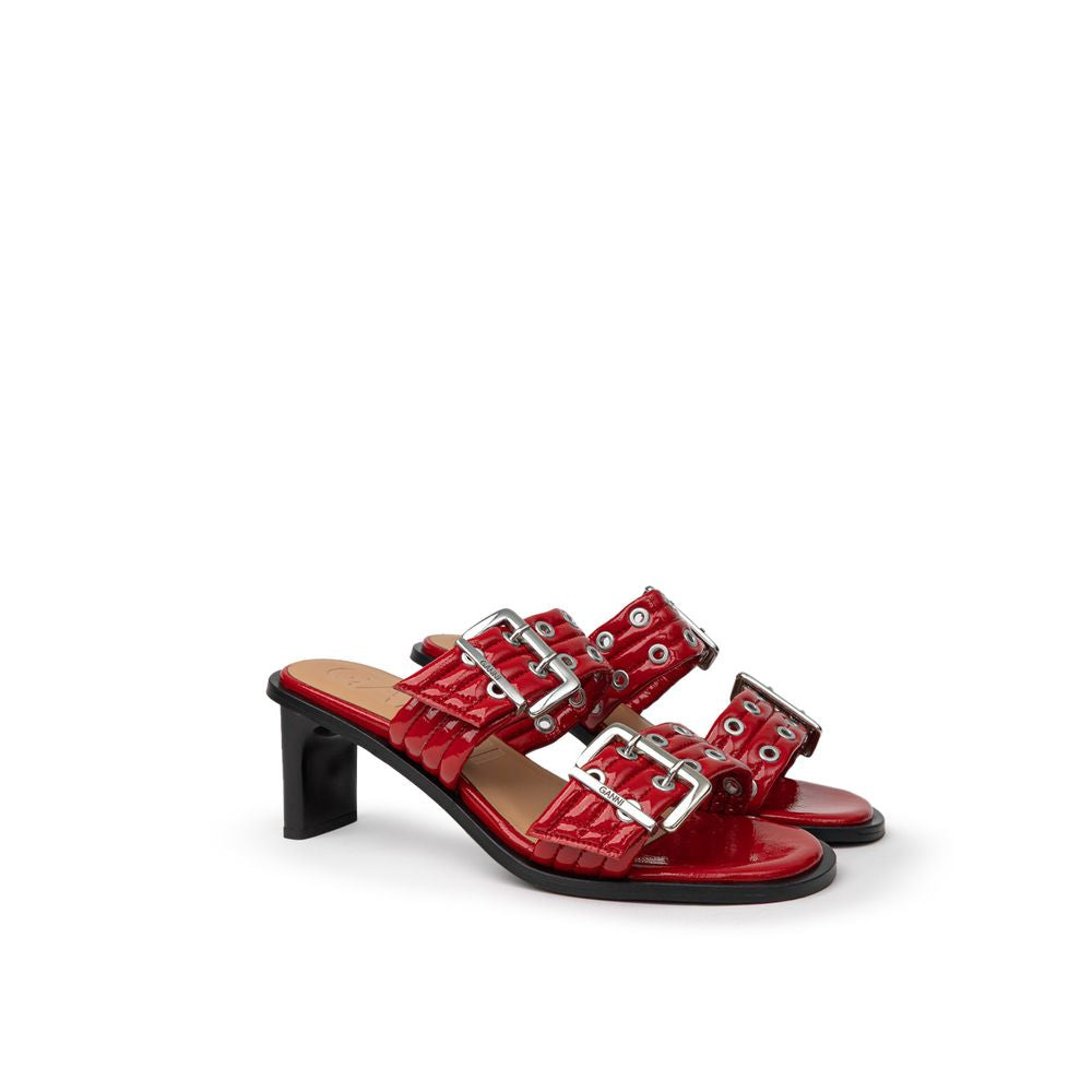 Ganni Red Leather Stiletto Heel Sandals
