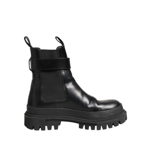 Dolce & Gabbana Black Calfskin DG Logo Strap Ankle Boots Shoes