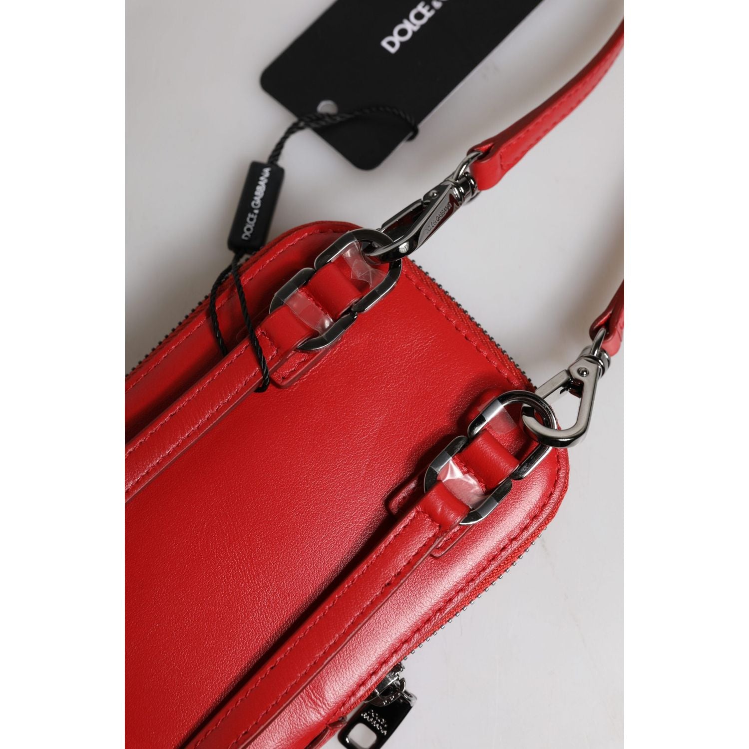 Dolce & Gabbana Red Leather Purse Phone Sling Crossbody Neck Strap Bag