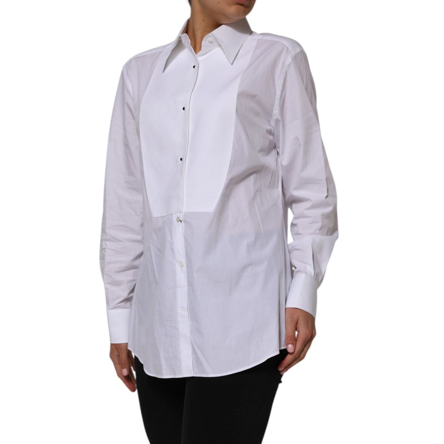 Dolce & Gabbana White Cotton Collared Long Sleeves Shirt Top