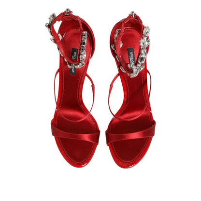 Dolce & Gabbana Red Satin Crystals Keira Sandals Heels Shoes