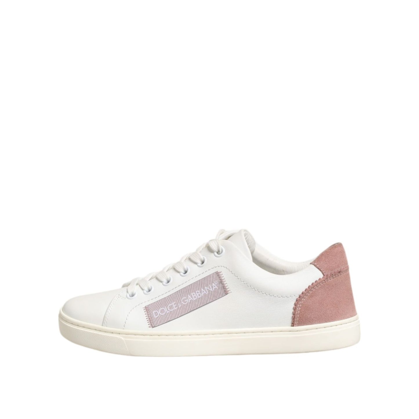 Dolce & Gabbana White Pink Leather Low Top Sneakers Shoes