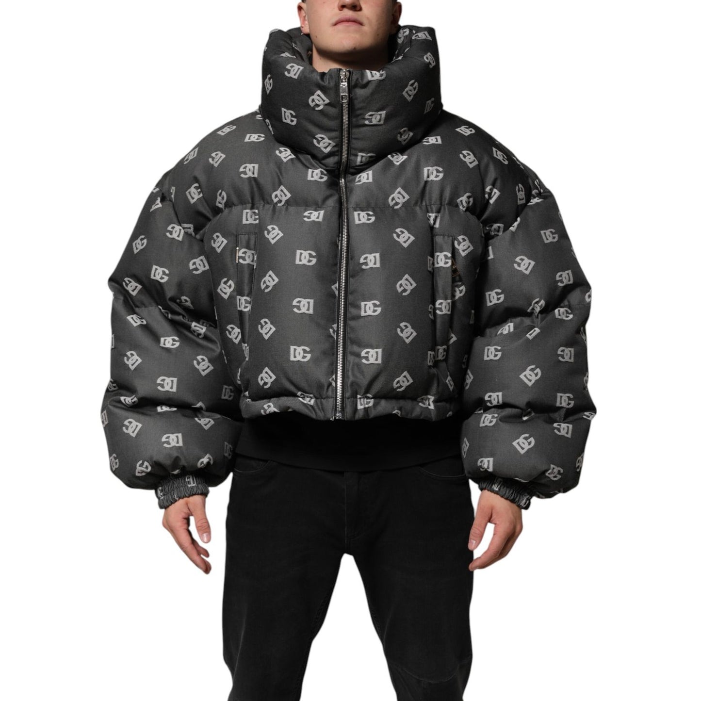 Dolce & Gabbana Black DG Monogram Full Zip Puffer Men Jacket