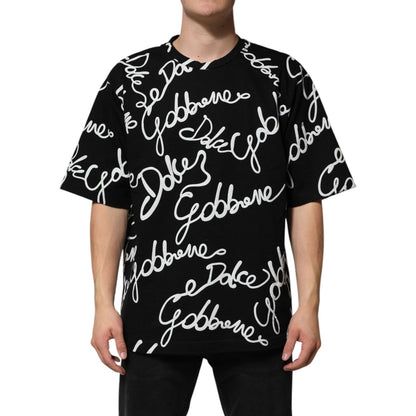Dolce & Gabbana Black Logo Print Cotton Crew Neck T-shirt