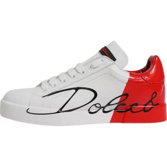 Dolce & Gabbana White Red Logo Portofino Sneakers Shoes