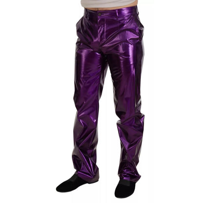 Dolce & Gabbana Purple Metallic Nylon Straight Trouser Pants