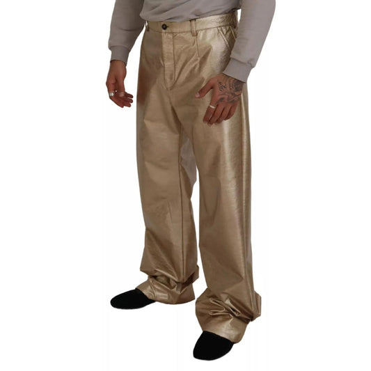Dolce & Gabbana Metallic Gold Polyester Straight Trouser Pants