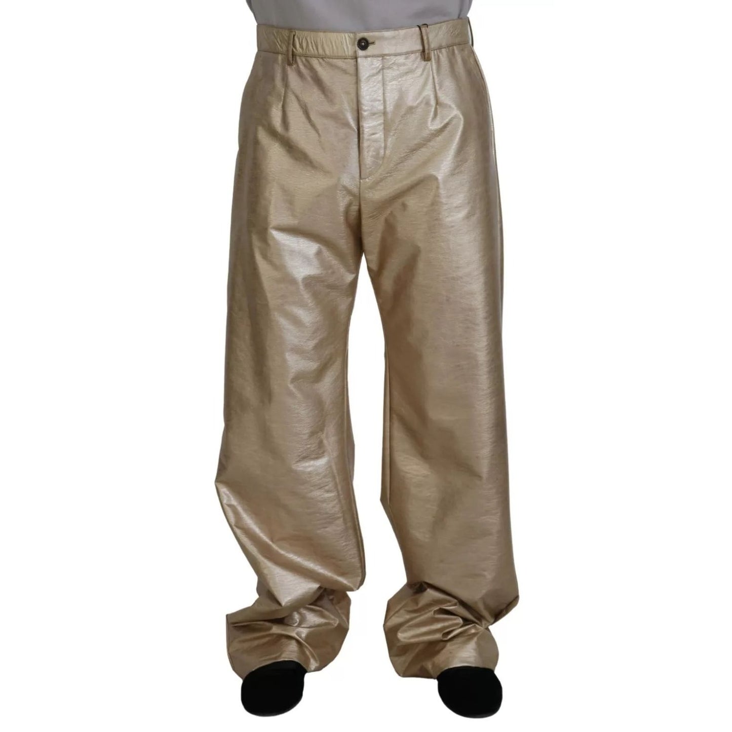 Dolce & Gabbana Metallic Gold Polyester Straight Trouser Pants