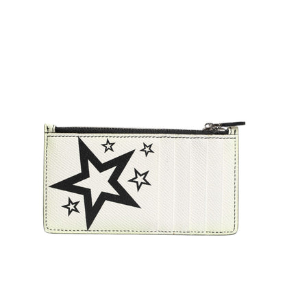 Dolce & Gabbana White Leather Douphin DG Logo Star Print Card Holder Wallet