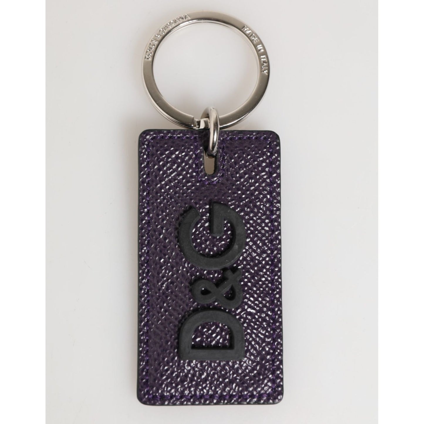 Dolce & Gabbana Violet Leather Logo Metal Ring Men Keychain Keyring