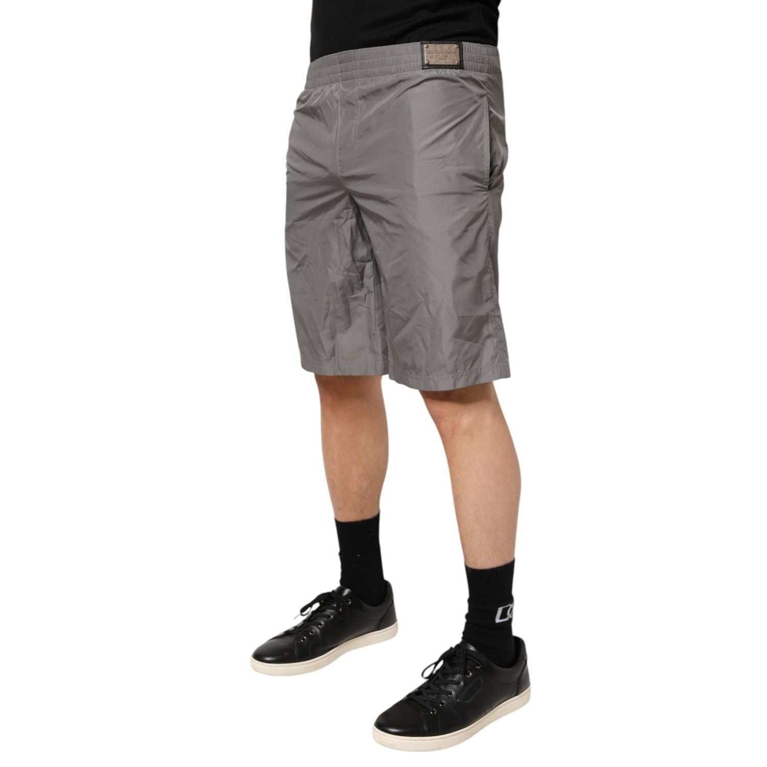 Dolce & Gabbana Light Gray Nylon Elastic Waist Shorts Swimwear