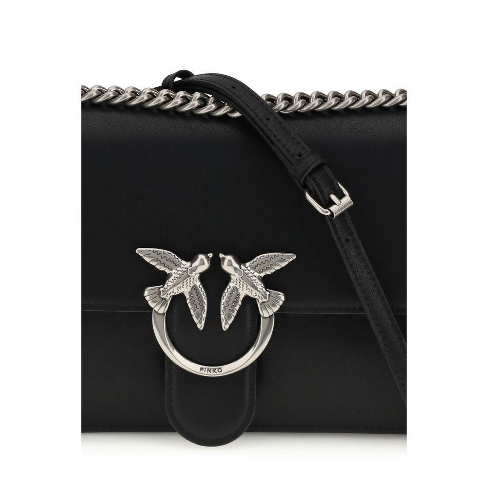 PINKO Black Calf Leather Bos Taurus Shoulder Bag