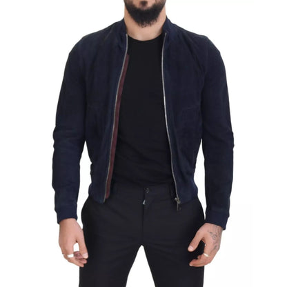 Dolce & Gabbana Dark Blue Suede Lambskin Blouson Jacket