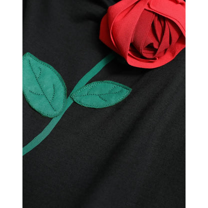Dolce & Gabbana Black Wool Sleeveless Rose Applique Dress
