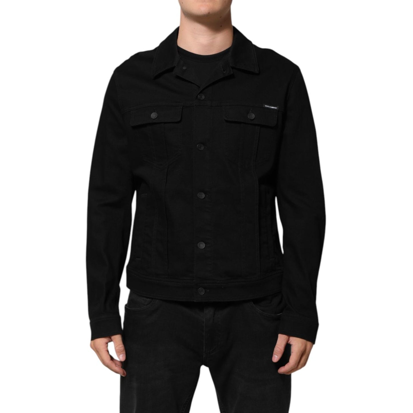 Dolce & Gabbana Black Cotton Denim Stretch Giubbotto Jacket