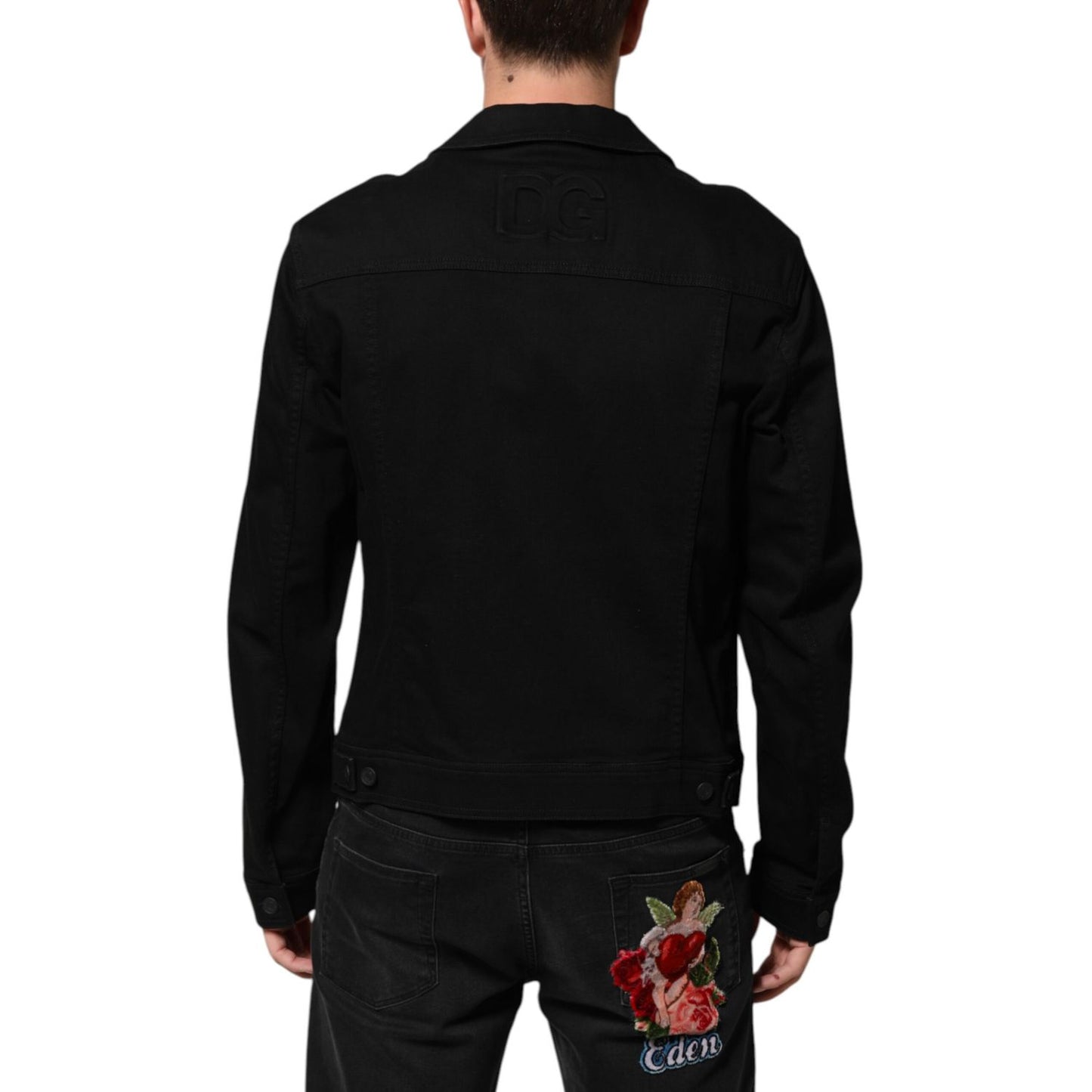 Dolce & Gabbana Black Cotton Denim Stretch Giubbotto Jacket