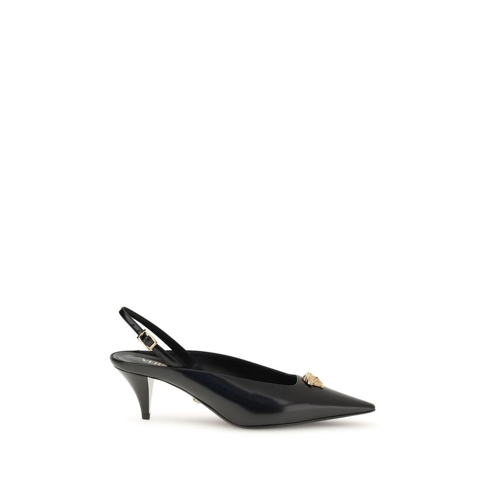 Versace Black Leather Mid Heel Pumps