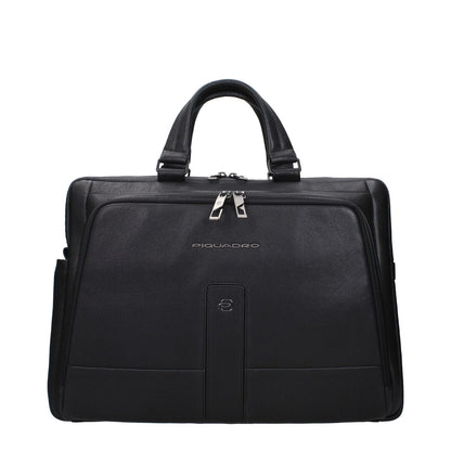 Piquadro Black Leather Business And Laptop Bag