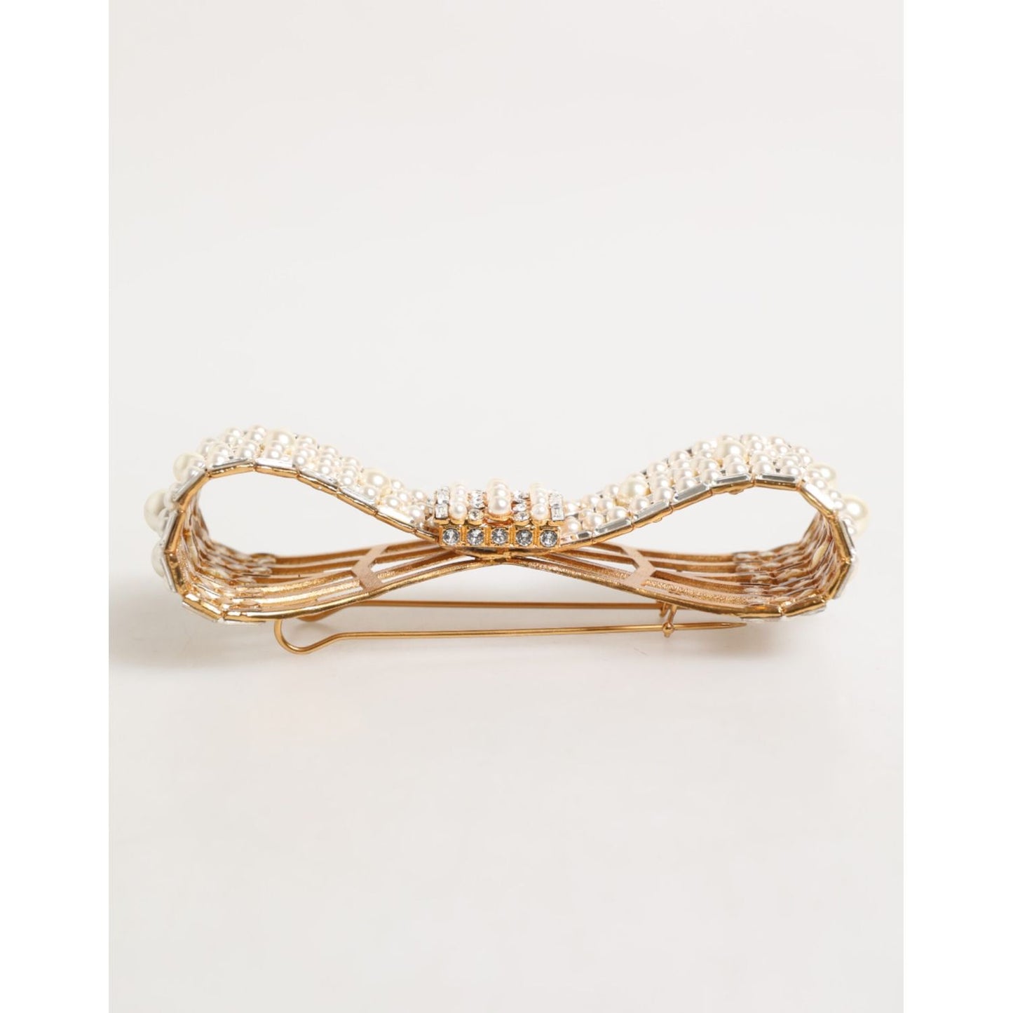 Dolce & Gabbana Gold Brass Glas Crystal Faux Pearl Embellished Brooch