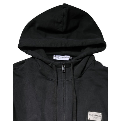 Dolce & Gabbana Black Logo FullZip Hooded Sweatshirt Sweater