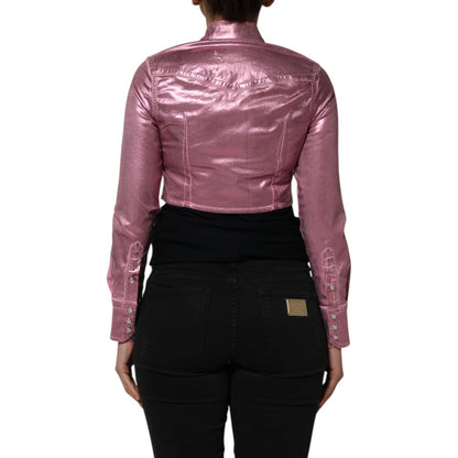 Dolce & Gabbana Pink Cotton Stretch Collared Cropped Jacket