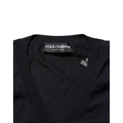 Dolce & Gabbana Black Cashmere Knit V-Neck Pullover Sweater