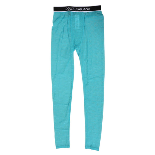 Dolce & Gabbana Light Blue Nylon Logo Lace Leggings Pants Underwear