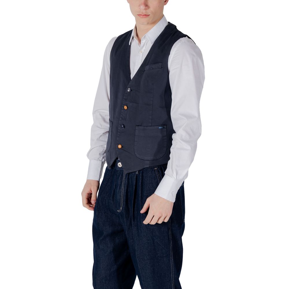 Gianni Lupo Blue Cotton Waistcoat