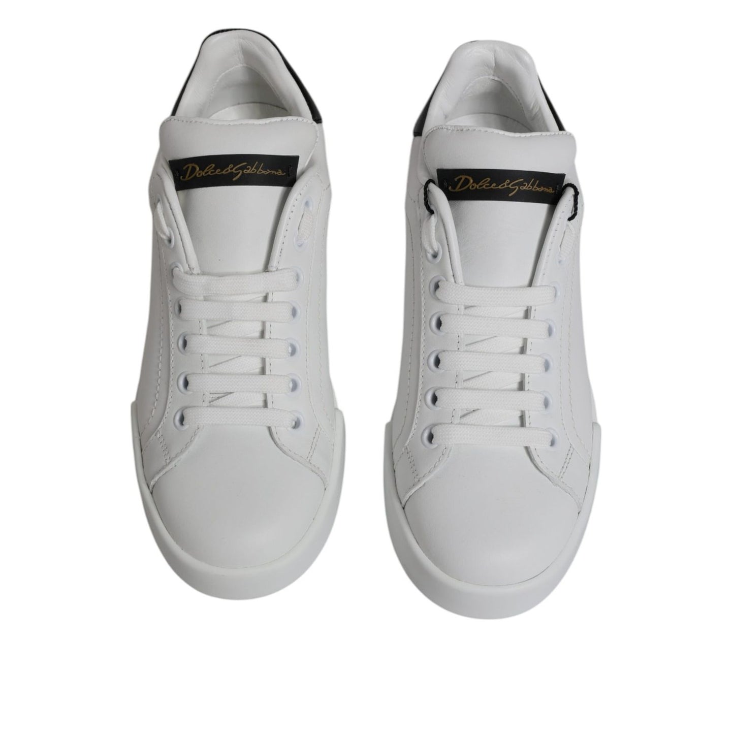 Dolce & Gabbana White Black Leather Low Top Sneakers Shoes