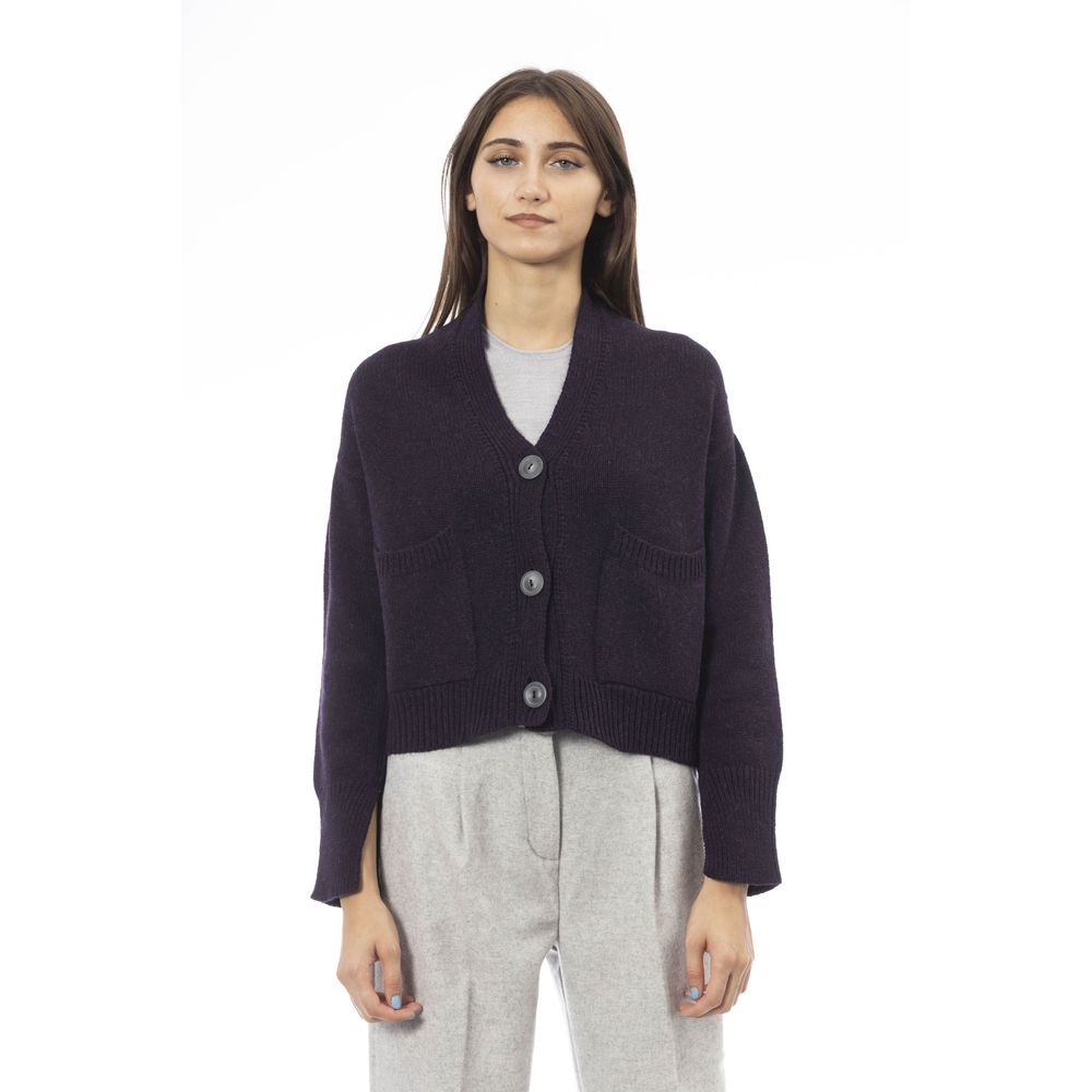 Alpha Studio Purple Merino Wool Women Cardigan