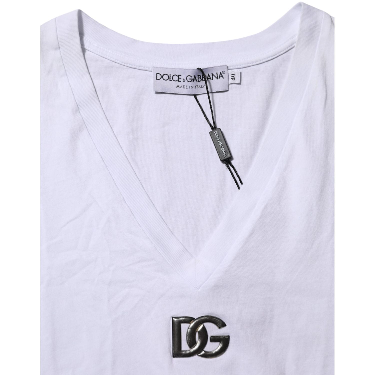 Dolce & Gabbana White Cotton V-Neck Short Sleeves T-Shirt