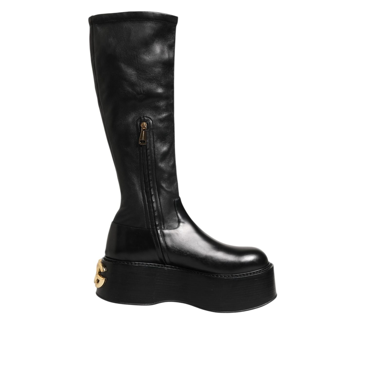 Dolce & Gabbana Black Logo Plaque Over The Calf Boots Shoes