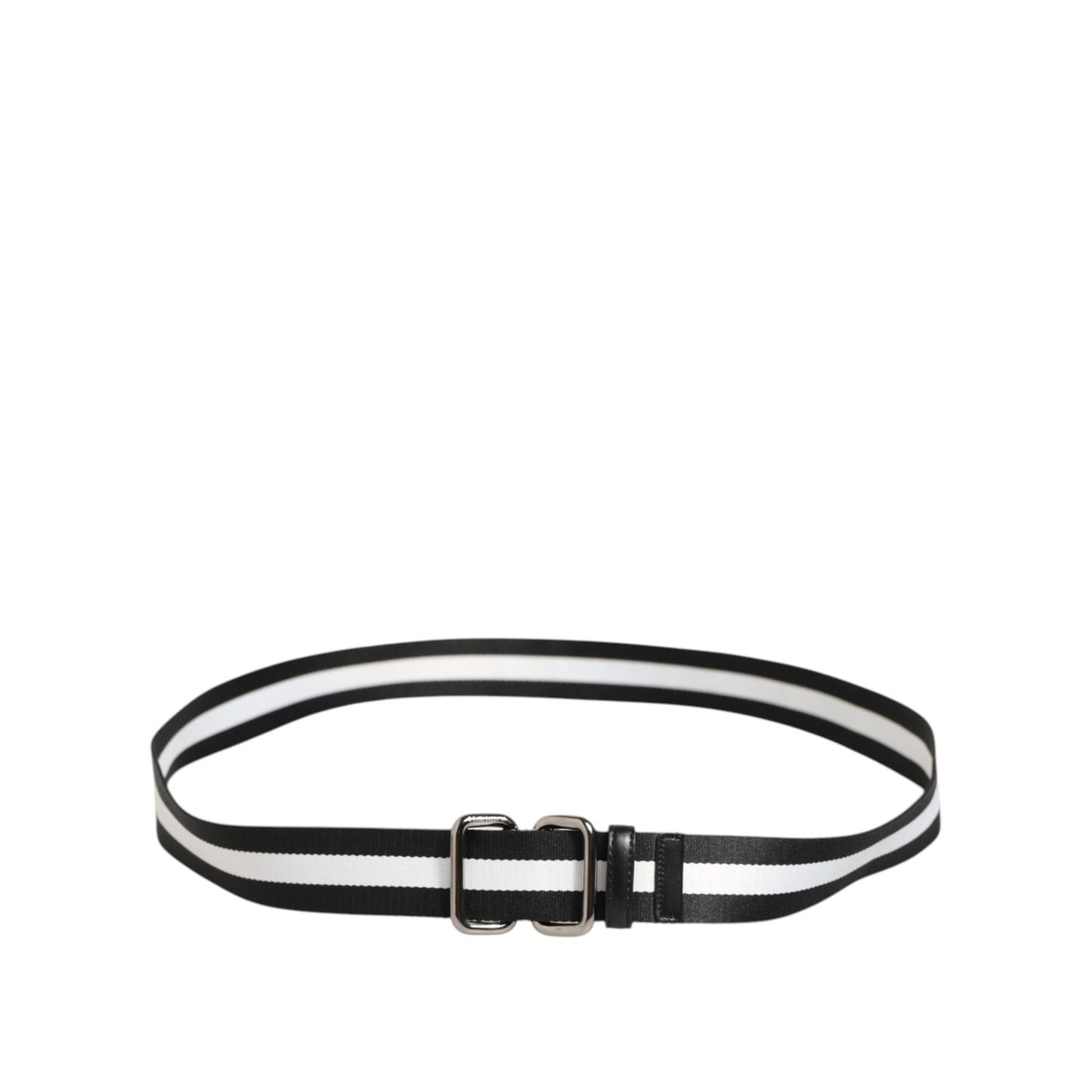 Dolce & Gabbana Black White Striped Logo Metal Buckle Belt
