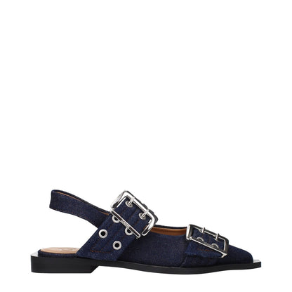 Ganni Blue Fabric Flat Sandals