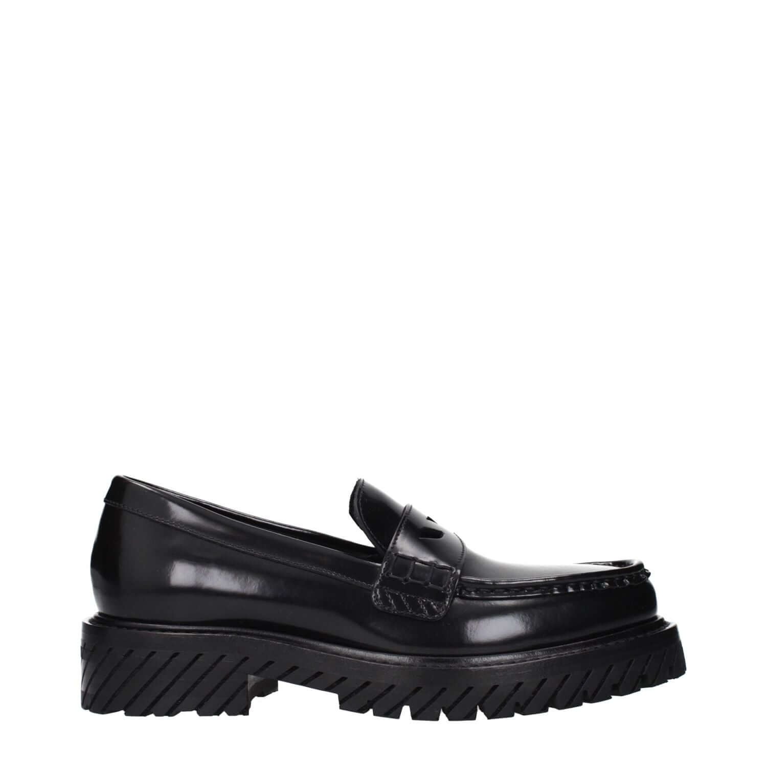 Off-White Black Leather Slip-On Loafers