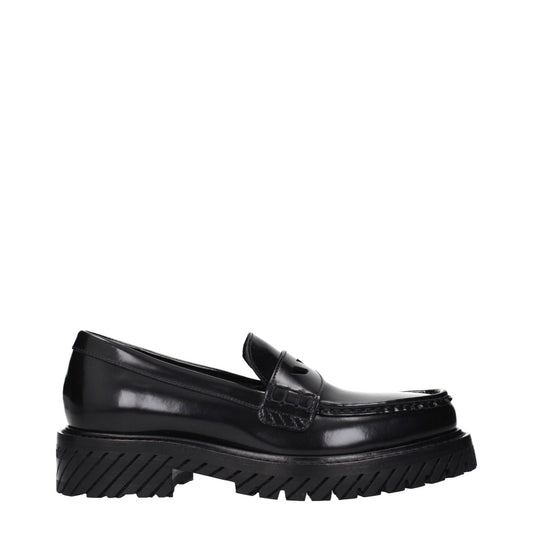 Off-White Black Leather Slip-On Loafers
