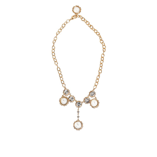 Dolce & Gabbana Gold Crystal Clock Pendant Statement Jewelry Necklace