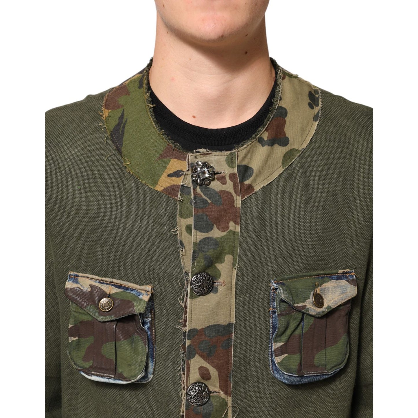 Dolce & Gabbana Brown Camouflage Linen Button Down Jacket