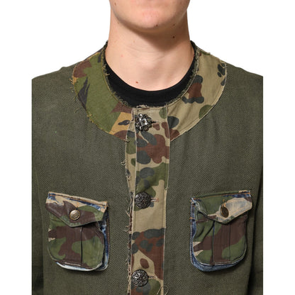 Dolce & Gabbana Brown Camouflage Linen Button Down Jacket