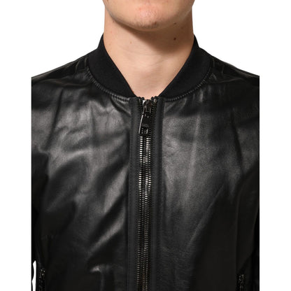 Dolce & Gabbana Black Leather Nylon FullZip Blouson Jacket