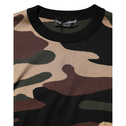 Dolce & Gabbana Multicolor Camouflage Crew Neck Men Pullover Sweater