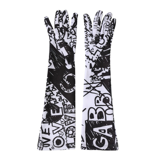 Dolce & Gabbana Gloves Black White DG Logo Elbow Length Mitten