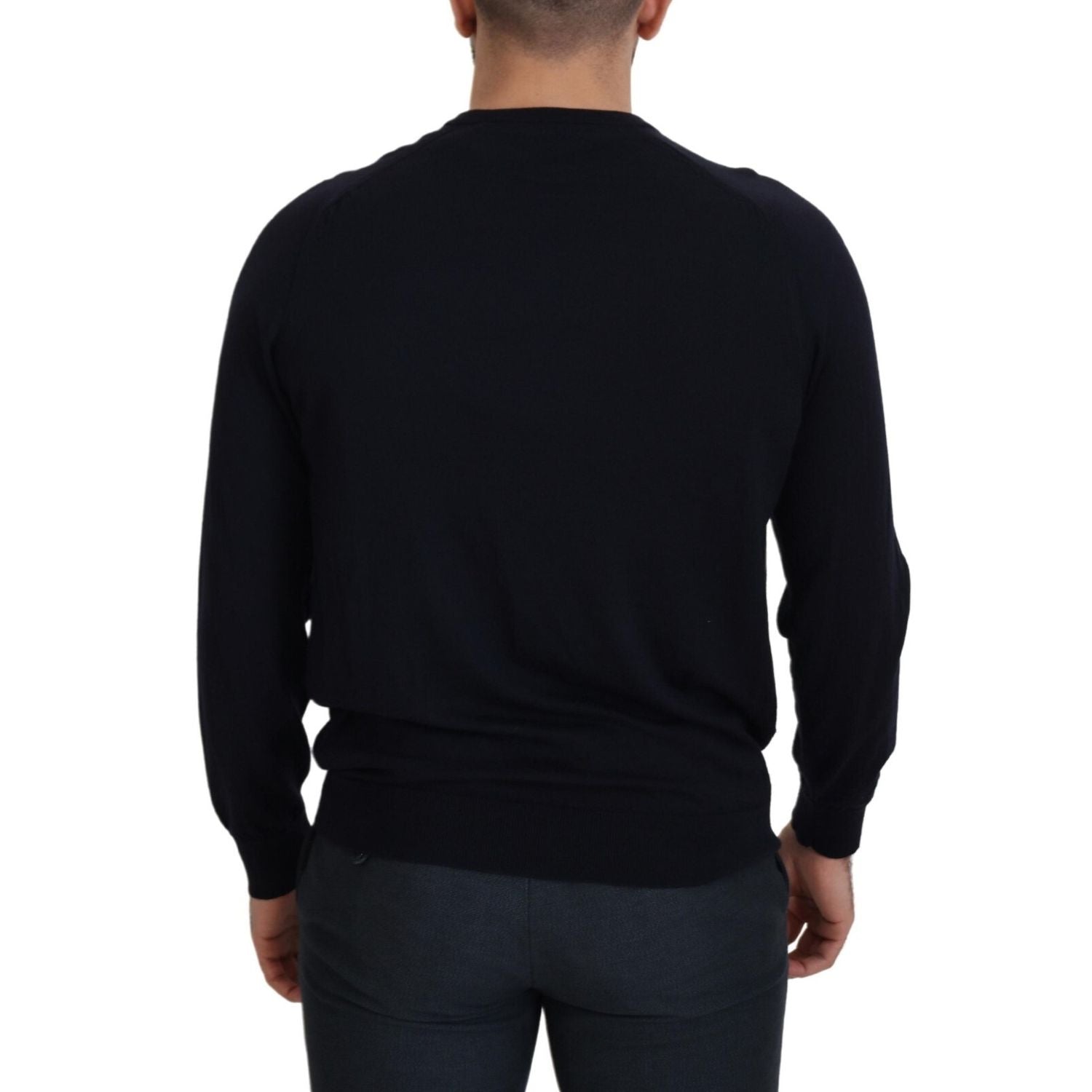 Alpha Studio Black Wool Crewneck Pullover Sweatshirt Sweater