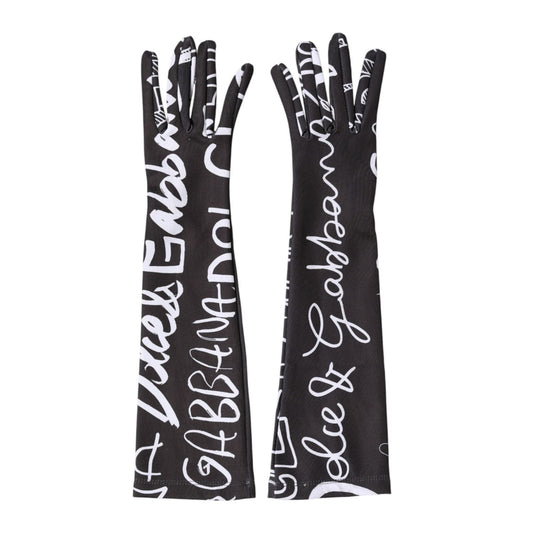 Dolce & Gabbana Black White DG Logo Elbow Length Mitten Gloves