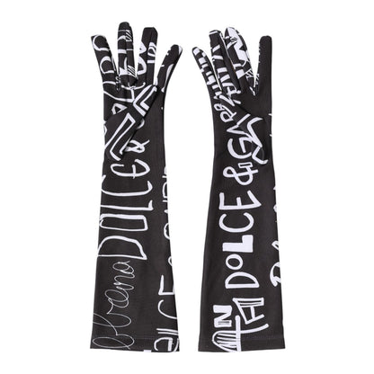 Dolce & Gabbana Black White DG Logo Elbow Length Mitten Gloves