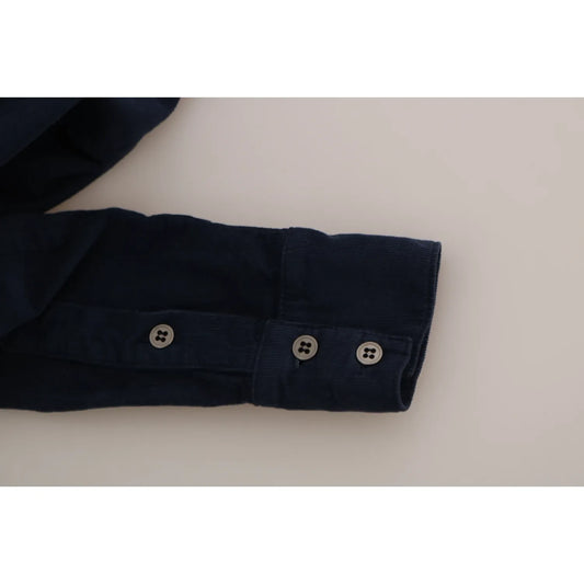 Acht Cotton Blue Corduroy Long Sleeves Shirt Top Blouse