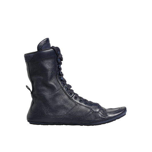Dolce & Gabbana Dark Blue Deer Leather Mid Calf Boots Shoes