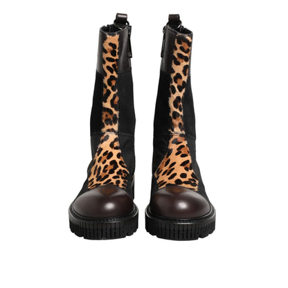 Dolce & Gabbana Multicolor Leopard Mid Calf Boots Shoes